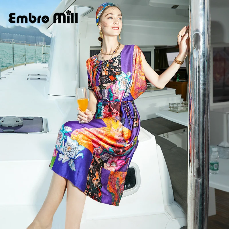 Summer New Mulberry Silk Pleated Neckline Irregular Design Dress Female Loose Mid-Length Seaside Vacation A-Line Dress S-XL 
Summer New Mulberry Silk Pleated Neckline Irregular Design Dress Female Loose Mid-Length Seaside Vacation A-Line Dress S-XL