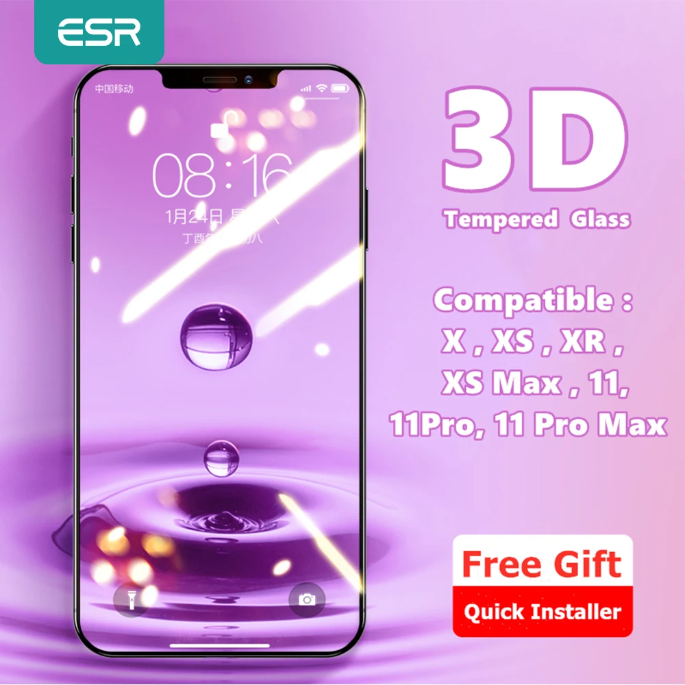 ESR 3D Screen Protector for iPhone 11 Pro Max X XS XR XS Max Promax Full Coverage Tempered Protective Glass for iPhone 2PCS
ESR 3D Screen Protector for iPhone 11 Pro Max X XS XR XS Max Promax Full Coverage Tempered Protective Glass for iPhone 2PCS