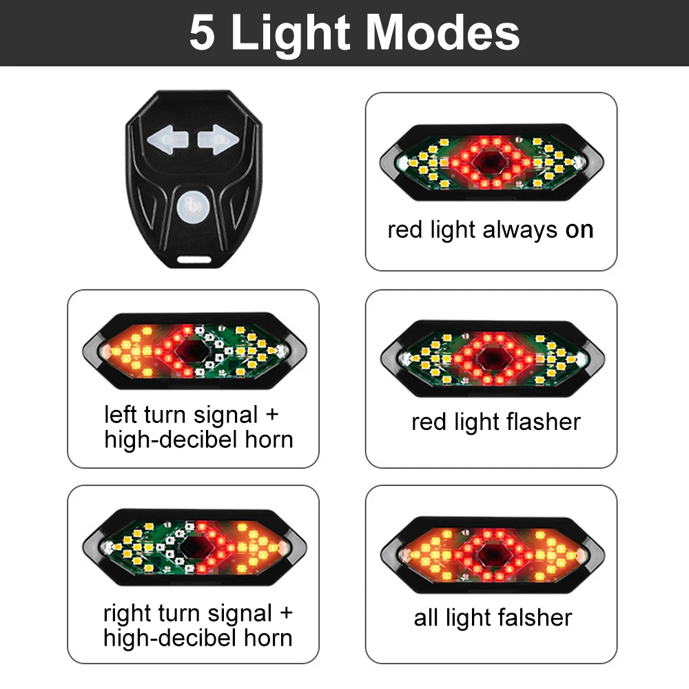 Bike Turn Signal Light Button Control Bike Tail Light With 120dB Horn Bike Bell Flasher Bicycle Riding Lights Warming Safty Lamp
Bike Turn Signal Light Button Control Bike Tail Light With 120dB Horn Bike Bell Flasher Bicycle Riding Lights Warming Safty Lamp