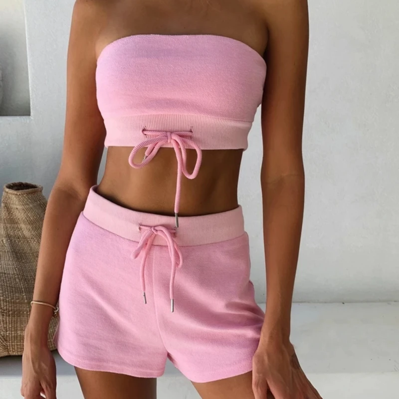 Women Summer Strapless Crop Top and Shorts 2 Piece Set Pink Yellow Tie Hoodie Casual Outfit Solid Comfort Lounge Set
Women Summer Strapless Crop Top and Shorts 2 Piece Set Pink Yellow Tie Hoodie Casual Outfit Solid Comfort Lounge Set