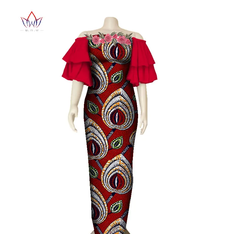 

Африканские платья Дашики для женщин базин богатые оборки рукава принт аппликация розы Длинные платья африканский дизайн одежда WY3585