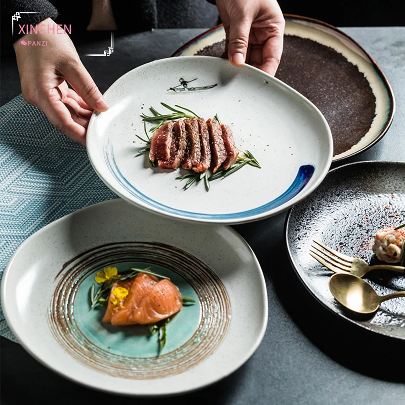 Фото Набор керамических тарелок XINCHEN с неровными краями для ресторана кухни домашнего