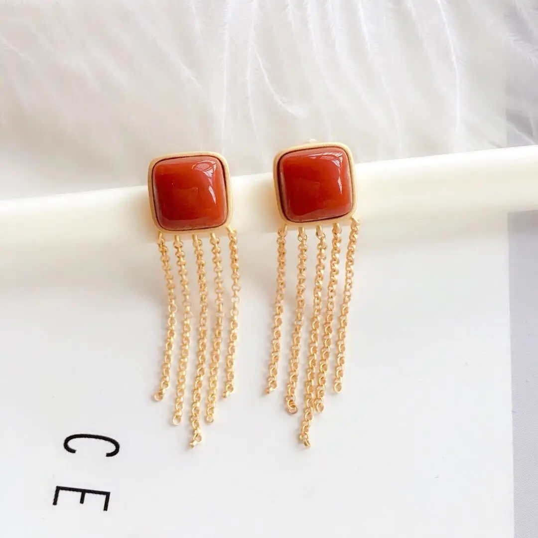 Birth Year Red Jewelry Natural South Red Agate S925 Silver Inlaid Tassel Earrings Square Earrings Women's Elegant
Birth Year Red Jewelry Natural South Red Agate S925 Silver Inlaid Tassel Earrings Square Earrings Women's Elegant