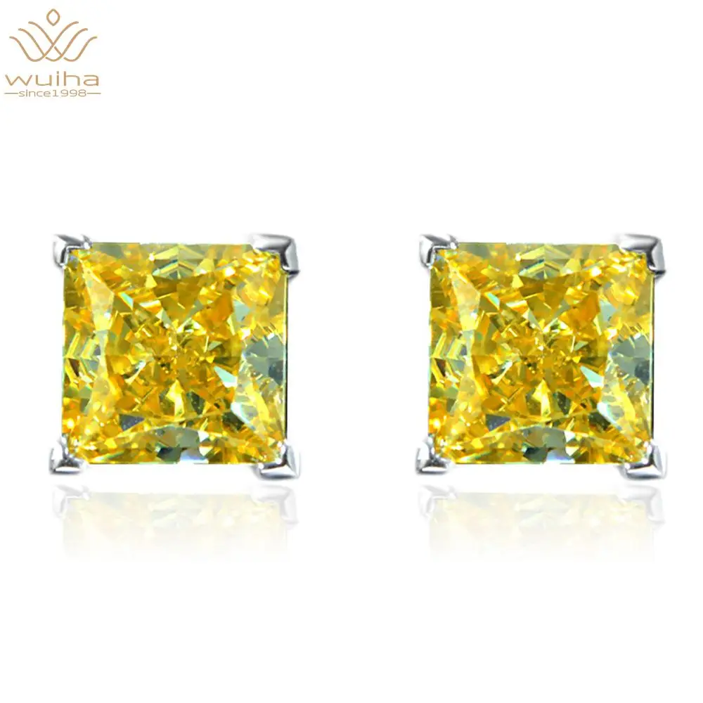 

WUIHA Romantic 100% 925 Sterling Silver Citrine Created Moissanite Gemstone Sparkling Cocktail Studs Earrings Fine Jewelry Gifts