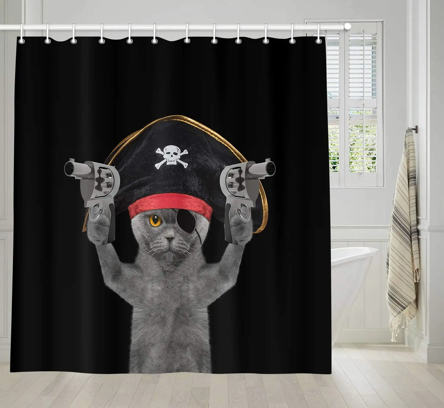 Забавный кот Милый Одноглазый пиратский Кот крутой дизайн животных черный фон