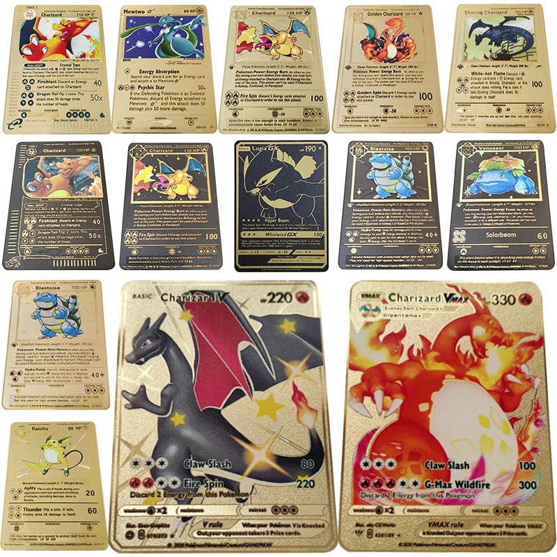 Покемон игра Аниме Боевая карточка золотая металлическая карточка Charizard Pikachu коллекционная карточка экшн-фигурка модель взрослый ребенок и...
Покемон игра Аниме Боевая карточка золотая металлическая карточка Charizard Pikachu коллекционная карточка экшн-фигурка модель взрослый ребенок и...