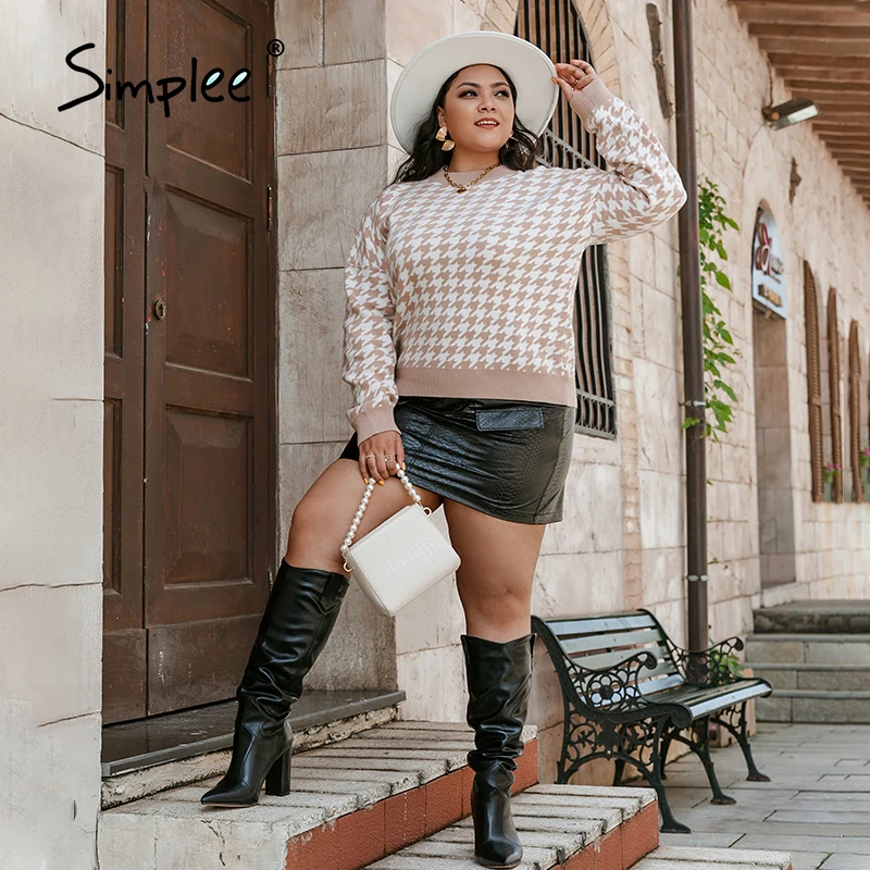 Simplee Causal houndstooth women's sweaters khika Office lady plus size pullover jumper autumn Loose thick long sleeve sweater
Simplee Causal houndstooth women's sweaters khika Office lady plus size pullover jumper autumn Loose thick long sleeve sweater