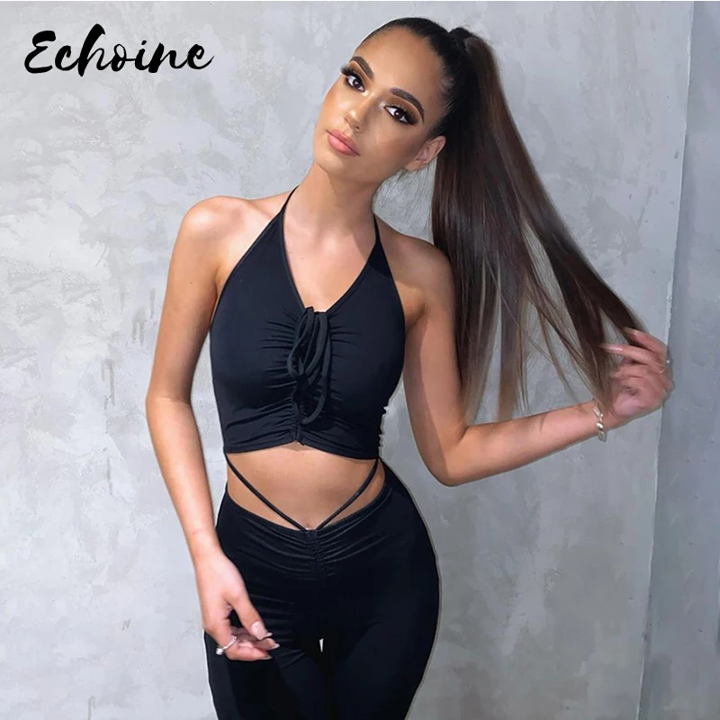 Black White Club Halter Ruched Woman Outfit Casual Tank Top Leggings Fitness 2 Piece Set Simple Female Basic Lace Up Wear
Black White Club Halter Ruched Woman Outfit Casual Tank Top Leggings Fitness 2 Piece Set Simple Female Basic Lace Up Wear