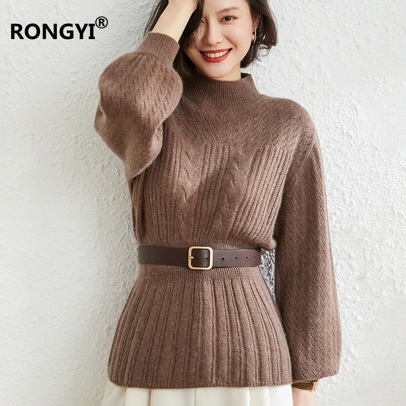 100% чистый кашемировый свитер RONGYI, Женские Новые пуловеры с высоким воротником на осень и зиму, теплые вязаные блузки большого размера с пышн... 
100% чистый кашемировый свитер RONGYI, Женские Новые пуловеры с высоким воротником на осень и зиму, теплые вязаные блузки большого размера с пышн...