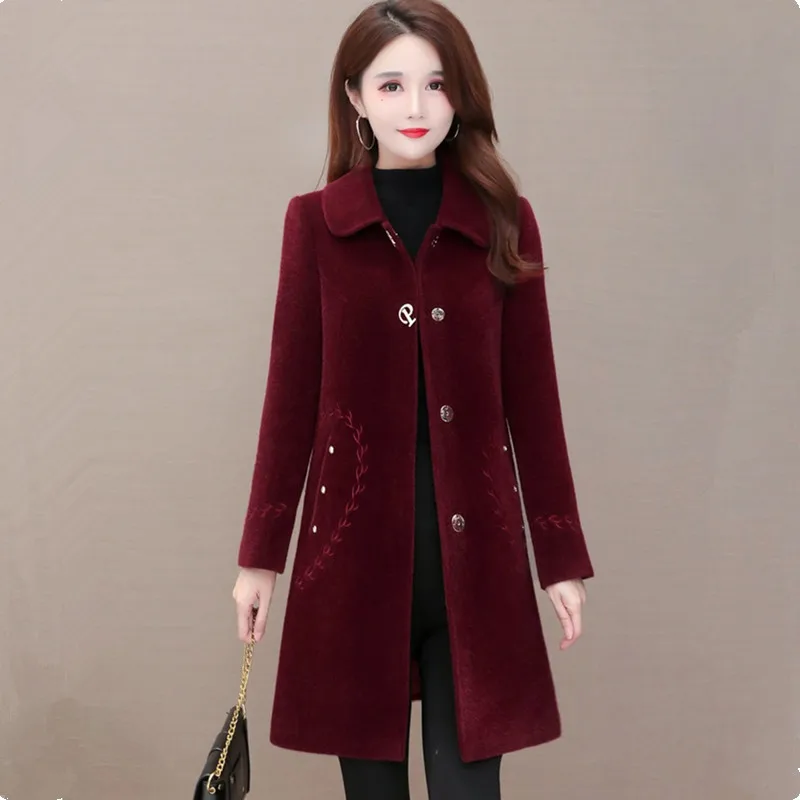 UHYTGF Quality Mink Fleece Winter Wool Coat Women Fashion Embroidered Pocket Elegant Female Jacket Korean 4XL Plus Size Top 1336
UHYTGF Quality Mink Fleece Winter Wool Coat Women Fashion Embroidered Pocket Elegant Female Jacket Korean 4XL Plus Size Top 1336