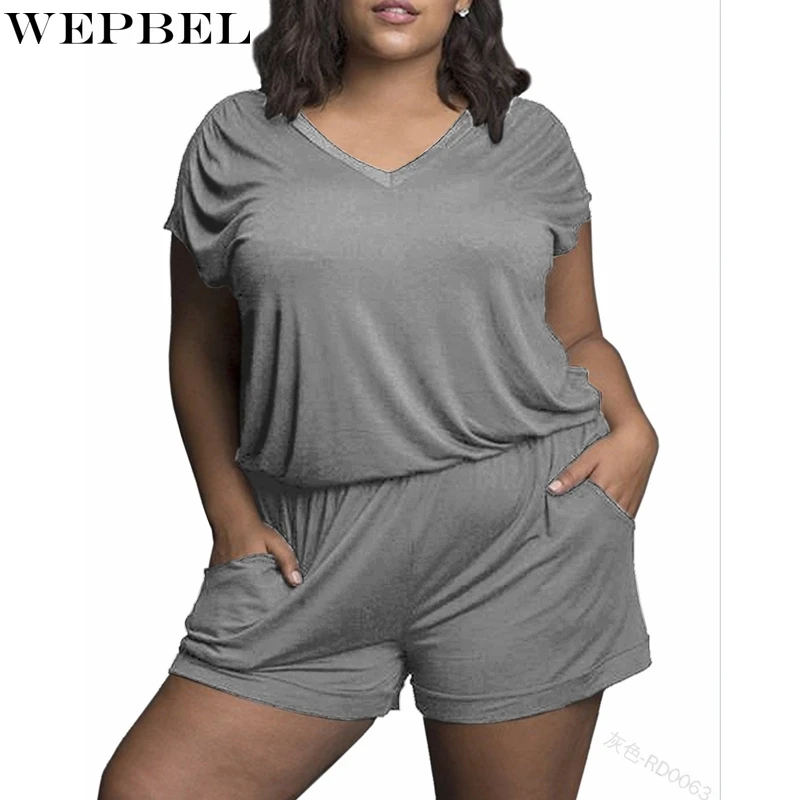 WEPBEL Short Sleeve Playsuits Women's Casual Solid Color Loose Pockets Playsuits Summer V-neck Mid-Waist Straight Playsuits
WEPBEL Short Sleeve Playsuits Women's Casual Solid Color Loose Pockets Playsuits Summer V-neck Mid-Waist Straight Playsuits