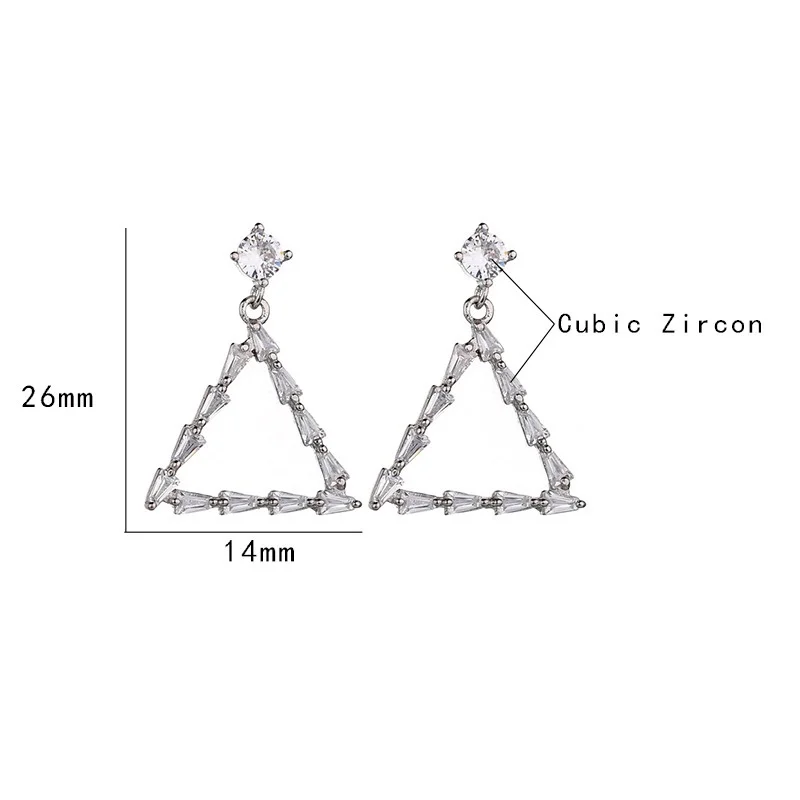 New Fashion Cubic Zirconia Triangle Drop Earrings Personality Silver Color Geometric Big Earrings Women Jewelry Wholesale
New Fashion Cubic Zirconia Triangle Drop Earrings Personality Silver Color Geometric Big Earrings Women Jewelry Wholesale
