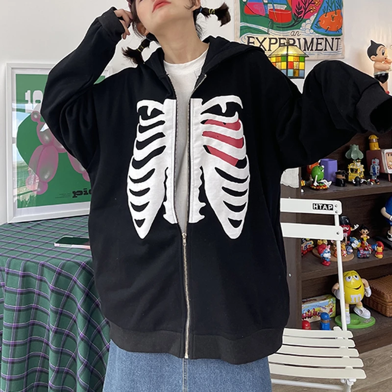 Harajuku Skull Print Oversized Hoodies Y2K Grunge Autumn Zip Up Long Sleeve Sweatshirt Coat E-girl Gothic Women Streetwear
Harajuku Skull Print Oversized Hoodies Y2K Grunge Autumn Zip Up Long Sleeve Sweatshirt Coat E-girl Gothic Women Streetwear