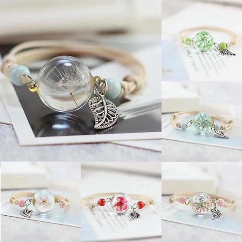 Women Charm Bangle Vintage Handmade Hand chain Glass Ball Dry Flower Adjustable Boho Weave Bracelets
Women Charm Bangle Vintage Handmade Hand chain Glass Ball Dry Flower Adjustable Boho Weave Bracelets