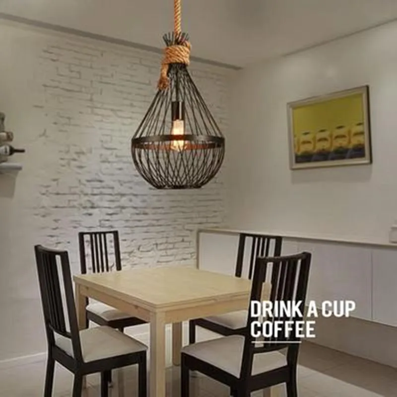 

Creative Loft Style Hemp Rope Iron Droplight Edison Vintage Pendant Light Fixtures For Dining Room Hanging Lamp Home Lighting