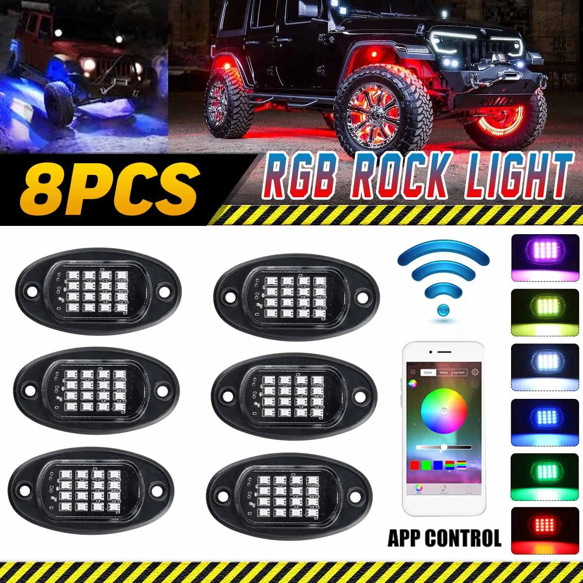 8 In 1 LED Rock Light 28W 128led Under Body Light 12V RGB Car Atmosphere Lamp bluetooth Offroad Pickup SUV ATV Truck Rock Lamp
8 In 1 LED Rock Light 28W 128led Under Body Light 12V RGB Car Atmosphere Lamp bluetooth Offroad Pickup SUV ATV Truck Rock Lamp