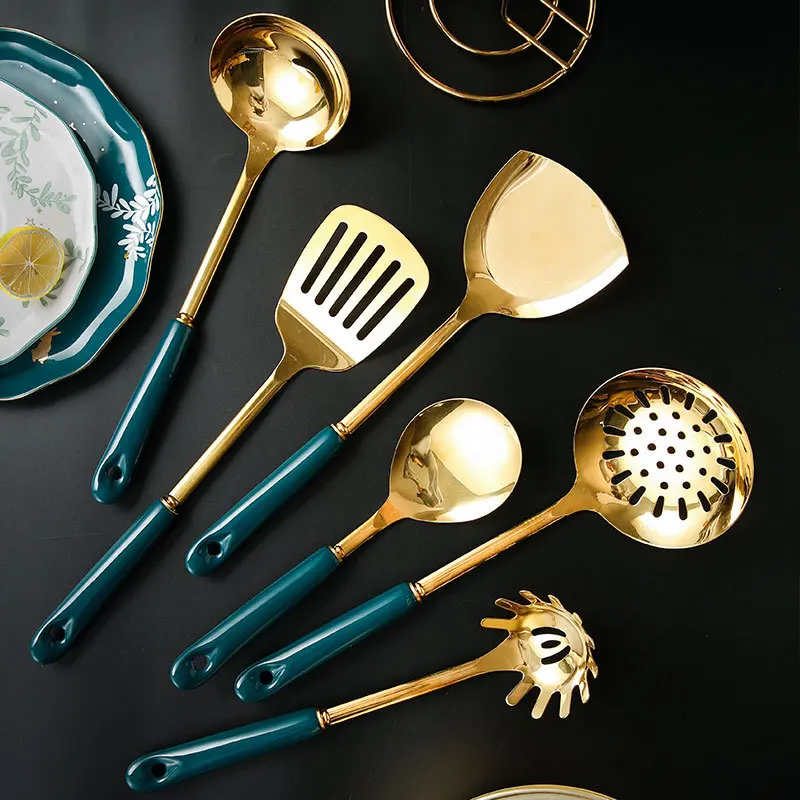 Stainless steel gold-plated green glaze 7-piece kitchen utensils kitchen cooking tools ceramic handle spatula spoon set
Stainless steel gold-plated green glaze 7-piece kitchen utensils kitchen cooking tools ceramic handle spatula spoon set