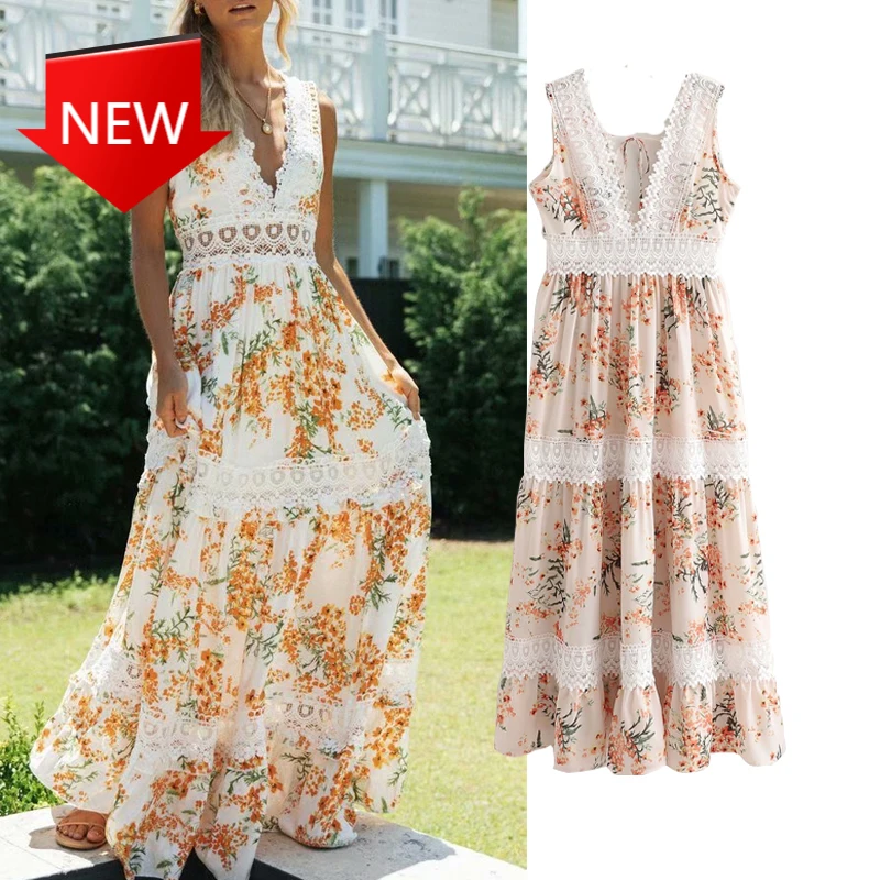 Patchwork midi dresses sleeveless Deep V-Neck dresses Sexy backless Casual waist dresses new Women summer fashion Lace
Patchwork midi dresses sleeveless Deep V-Neck dresses Sexy backless Casual waist dresses new Women summer fashion Lace