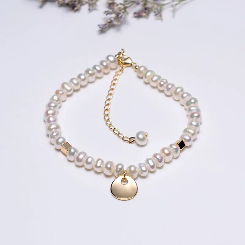 Wholesales 4-5mm Semiround Pearl Bracelet With 18K Gold-filled Circle Decoration Adjustable Freshwater | Украшения и аксессуары
