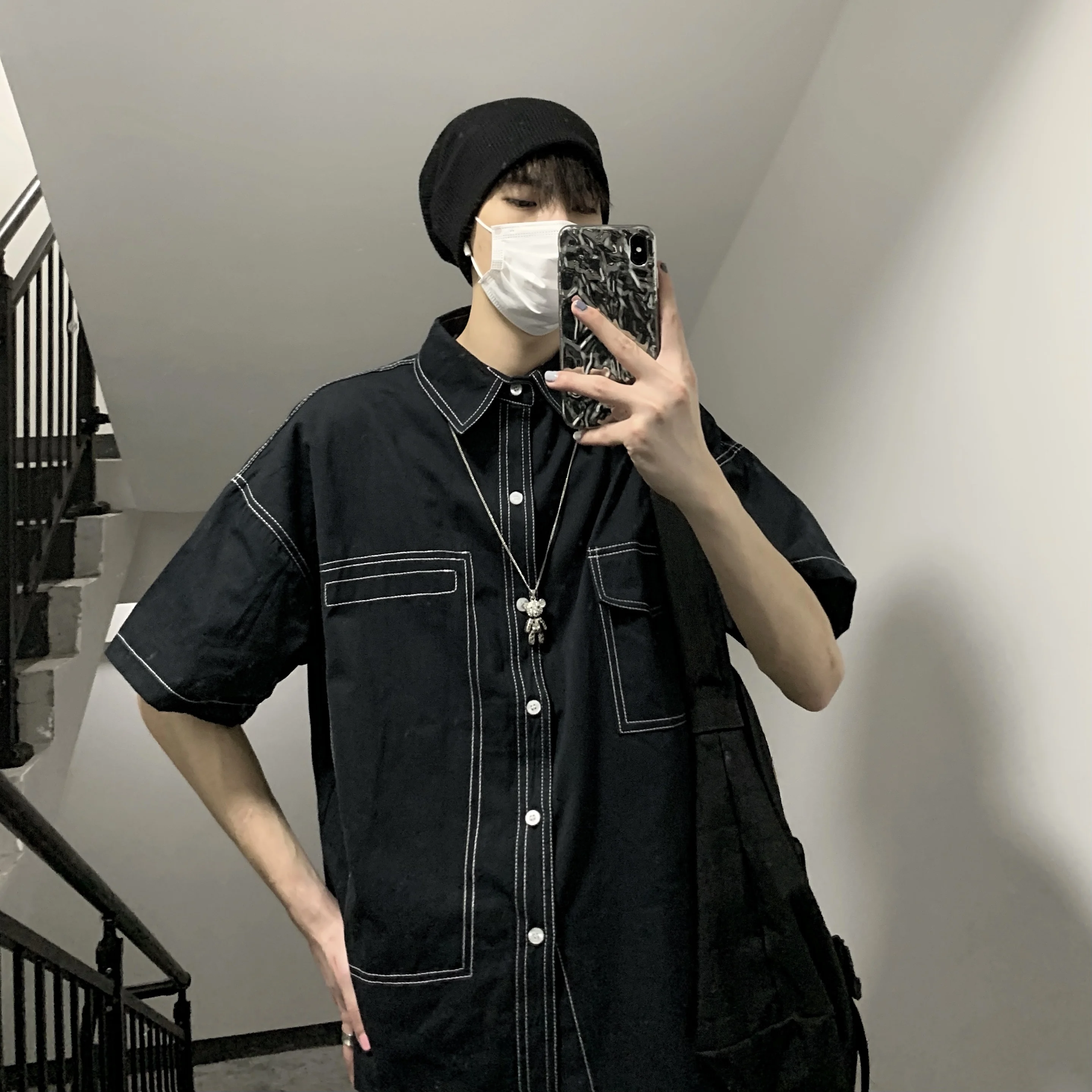 2021 Summer Short Sleeve Loose Workwear Shirt Unisex Square Collar Pocket Solid Color Top Couple Wear Women
2021 Summer Short Sleeve Loose Workwear Shirt Unisex Square Collar Pocket Solid Color Top Couple Wear Women