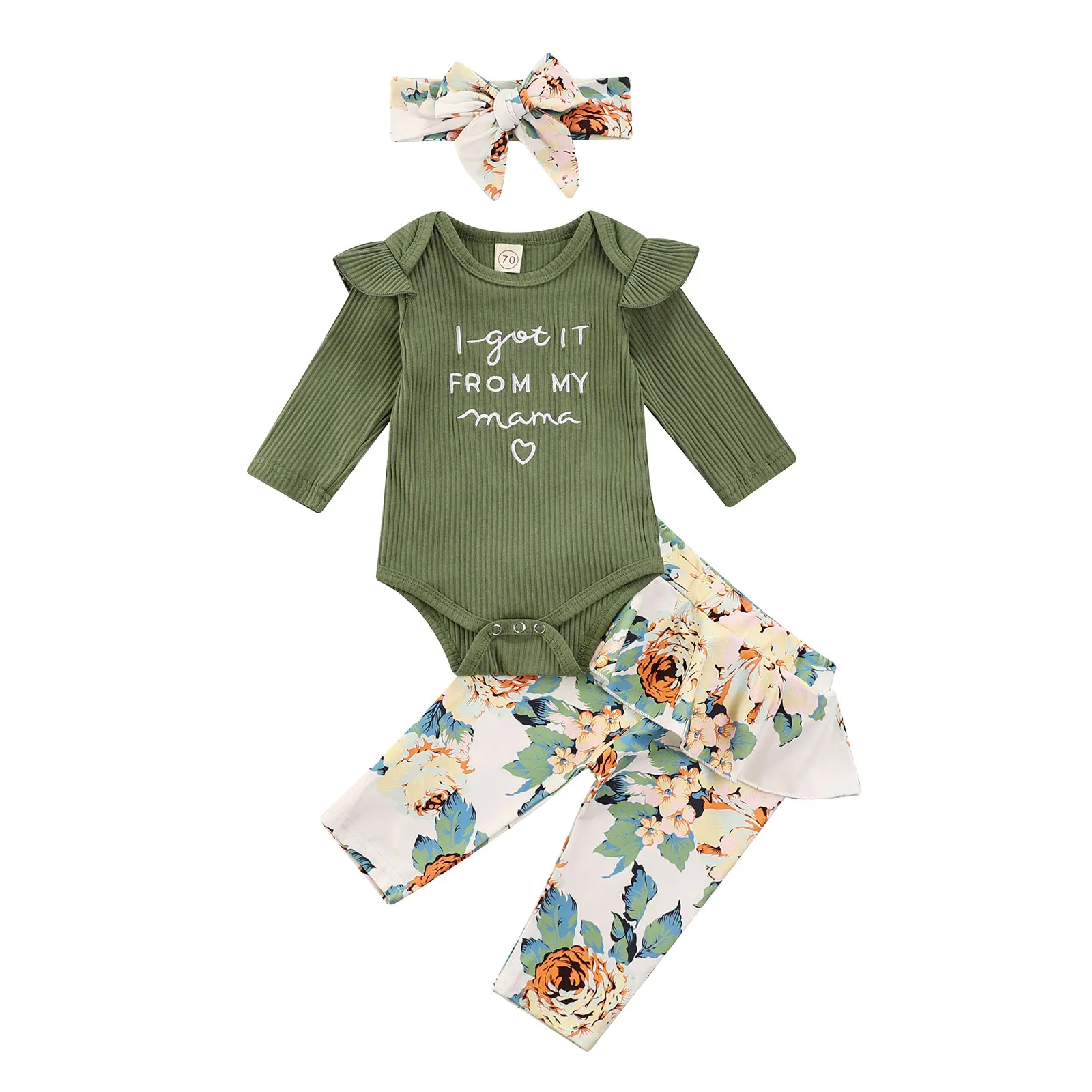 0-12 Months 3 Pcs Infant Casual Outfits Letter Pattern Fly Sleeve Round Neck Playsuit + Flower Print Ruffle Pants + Bow Headband
0-12 Months 3 Pcs Infant Casual Outfits Letter Pattern Fly Sleeve Round Neck Playsuit + Flower Print Ruffle Pants + Bow Headband
