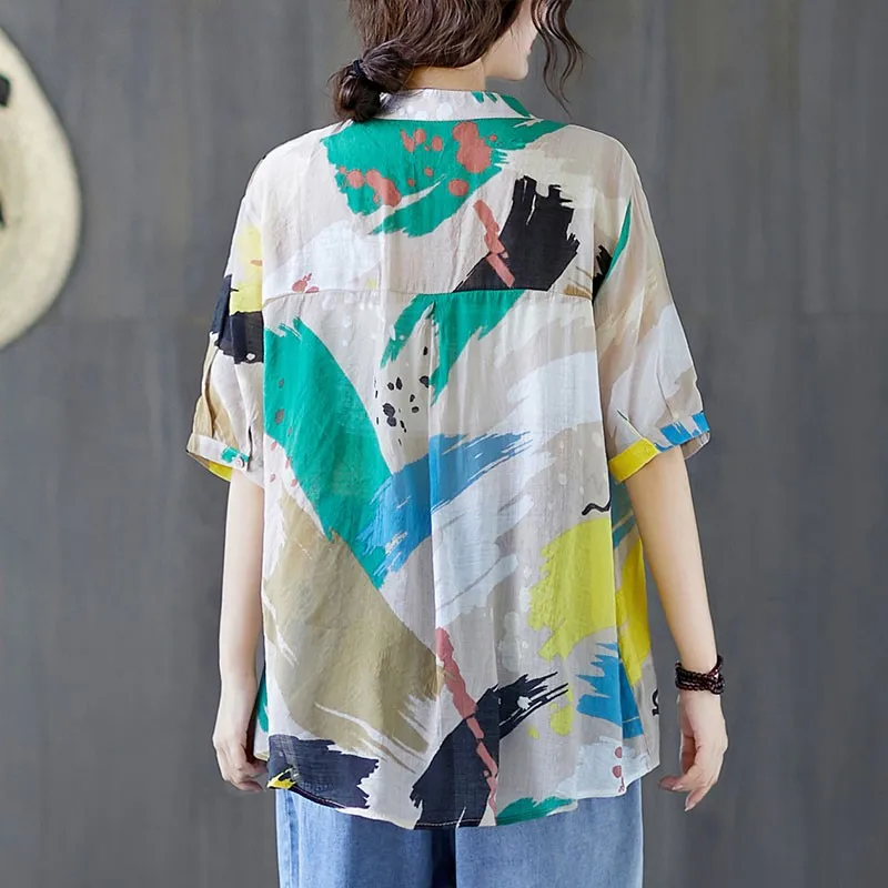 Oversized Women Loose Casual Shirts New Arrival 2021 Summer Vintage Style V-neck Print Female Short Sleeve Tops S3558
Oversized Women Loose Casual Shirts New Arrival 2021 Summer Vintage Style V-neck Print Female Short Sleeve Tops S3558