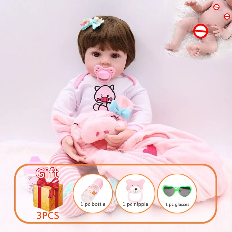 48 см Reborn Baby Doll мягкий силиконовый розовый набор платьев свиньи ручной работы