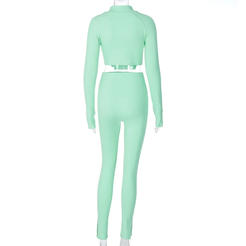 Autumn Tracksuit Women Zipper Crop Top +Long Pants Two Piece Set Flare Pants Sexy Outfits Irregular Cut 2 Piece Set Female 
Autumn Tracksuit Women Zipper Crop Top +Long Pants Two Piece Set Flare Pants Sexy Outfits Irregular Cut 2 Piece Set Female