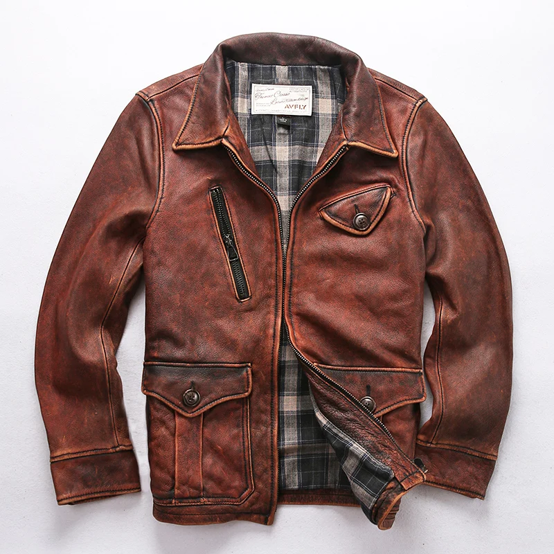 AVFLY 2019 New Men Vintage Brown Genuine Leather Motorcycle Jacket Real Thick Cowhide Slim Fit Leather Biker Winter Coats
AVFLY 2019 New Men Vintage Brown Genuine Leather Motorcycle Jacket Real Thick Cowhide Slim Fit Leather Biker Winter Coats