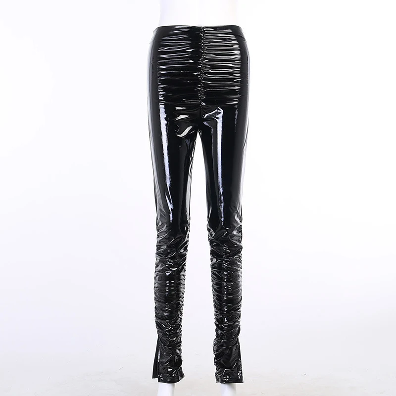Women Pu Leather High Waist Stacked Pants Autumn Fashion Slit Ruched Skinny Pencil Pants Female Solid Slim Trousers Streetwear
Women Pu Leather High Waist Stacked Pants Autumn Fashion Slit Ruched Skinny Pencil Pants Female Solid Slim Trousers Streetwear