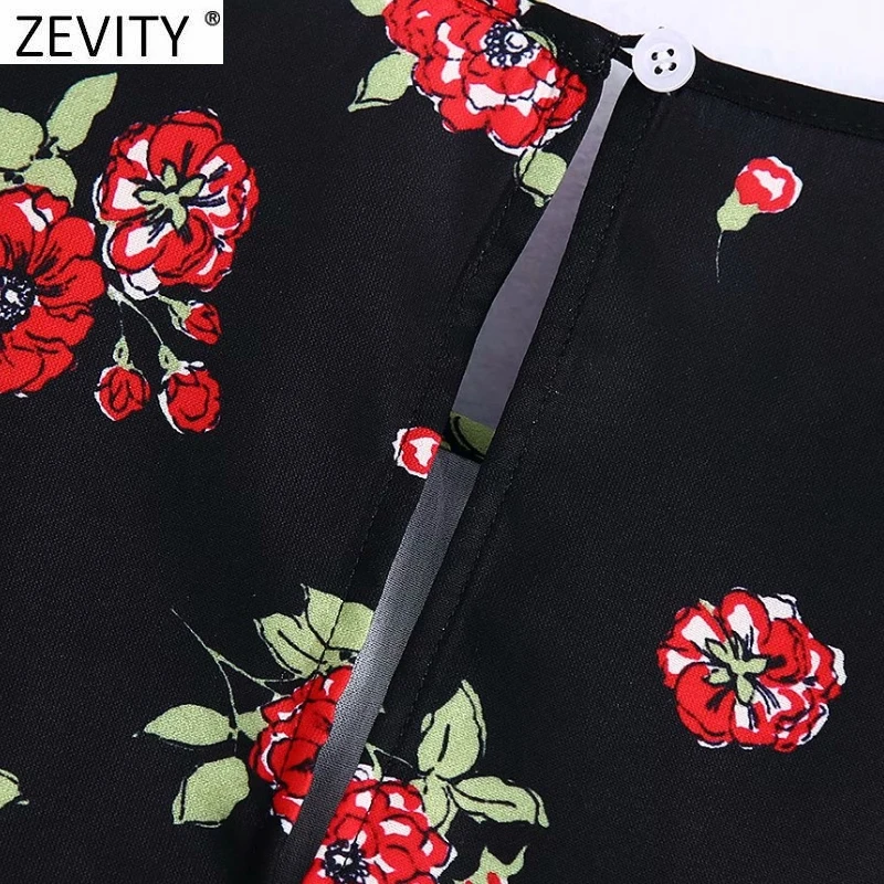 Женская пикантная короткая блузка Zevity с цветочным принтом и круглым вырезом