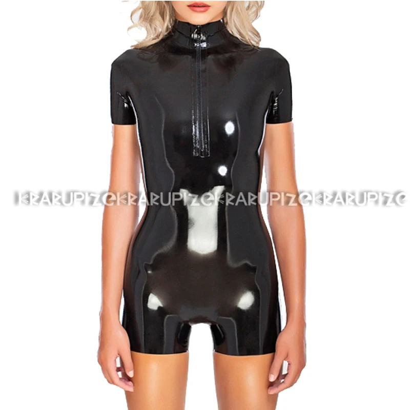 Black Sexy Latex Swimsuit With Short Sleeves And Front Zipper High Collar Rubber Bodysuit Body Suit Catsuit LTY-0273
Black Sexy Latex Swimsuit With Short Sleeves And Front Zipper High Collar Rubber Bodysuit Body Suit Catsuit LTY-0273