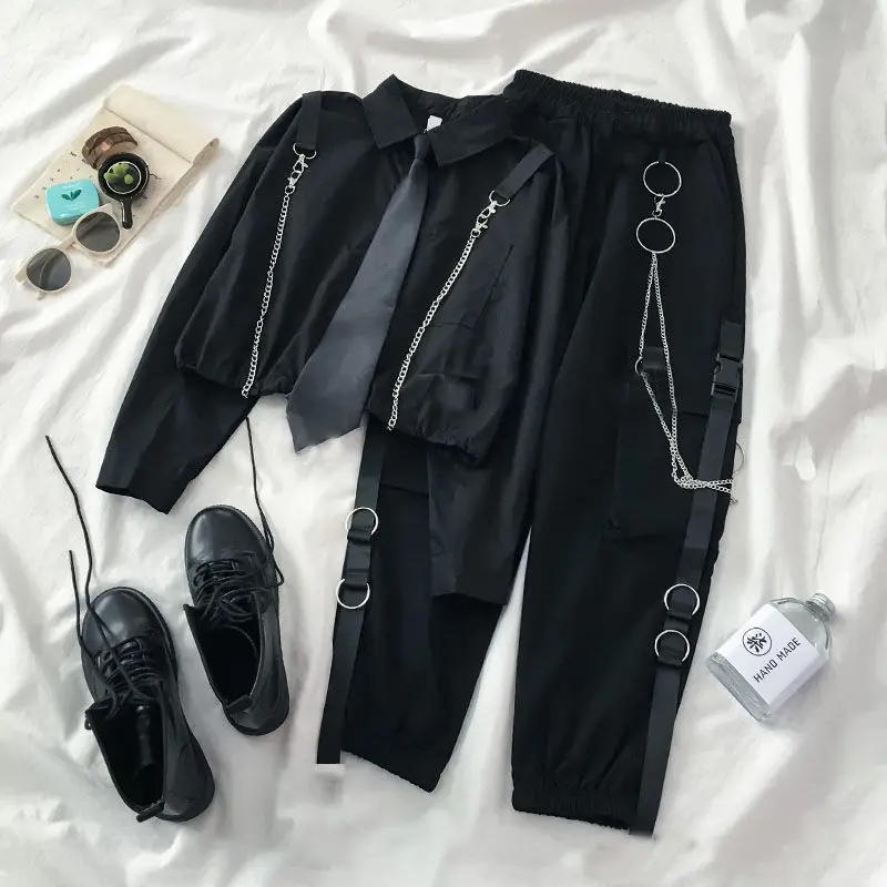 Women Sets New Style Suit Korean Loose Tie Shirt + High-Waisted Two-Piece Personality Overalls Vintage Harajuku Dropshippin Punk
Women Sets New Style Suit Korean Loose Tie Shirt + High-Waisted Two-Piece Personality Overalls Vintage Harajuku Dropshippin Punk