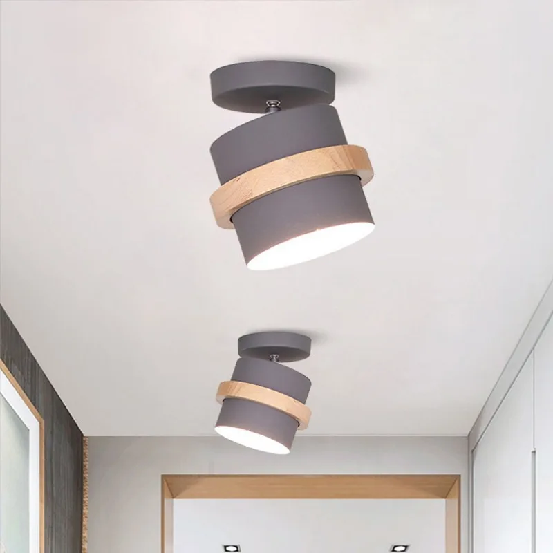 

Nordic Macaron Ceiling Lamp Modern Simple Aisle Corridor Porch Decor Creative Balcony LED Wooden Lamps Home Lighting Luminaires
