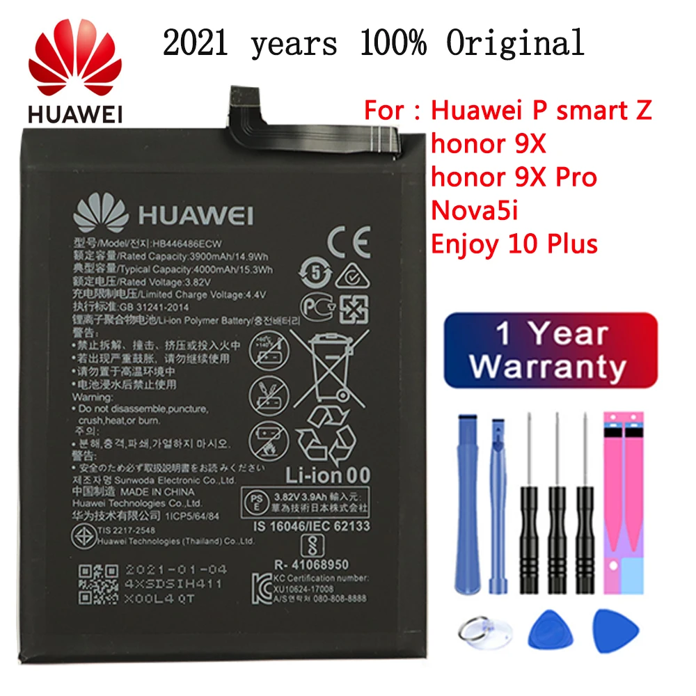 Аккумулятор HB446486ECW для телефона Huawei P20 lite (2020)/P Smart Z 4000 2019 TL00 STK-LX1 LX2 LX3, ANE-AL00 год 
Аккумулятор HB446486ECW для телефона Huawei P20 lite (2020)/P Smart Z 4000 2019 TL00 STK-LX1 LX2 LX3, ANE-AL00 год