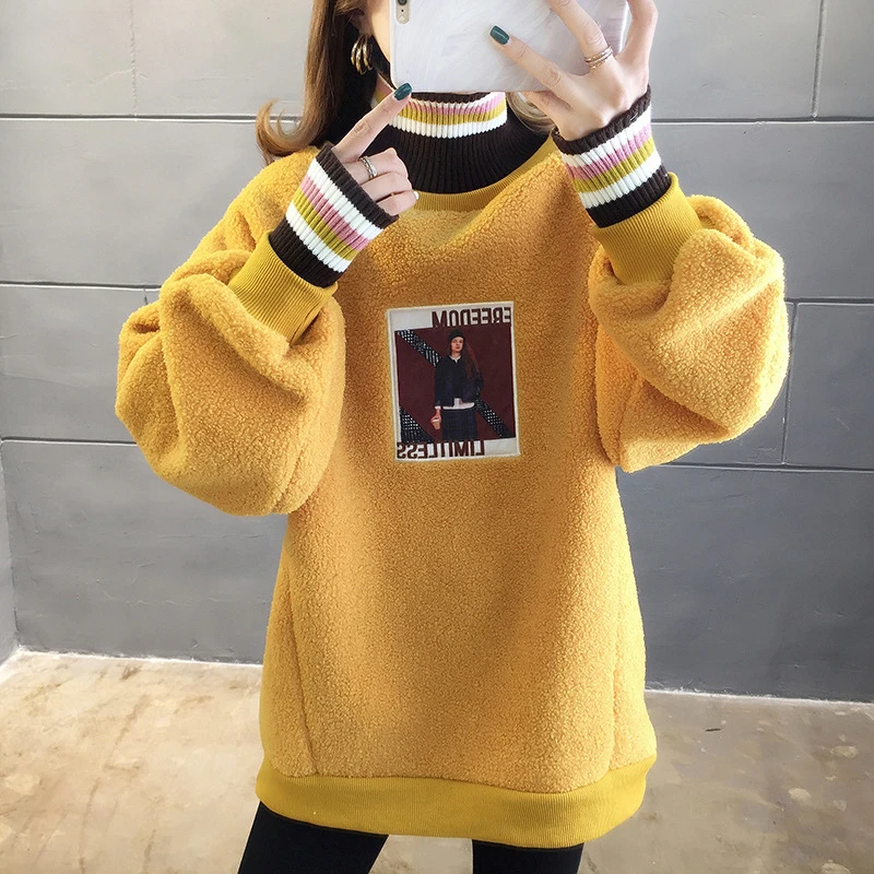 Autumn Winter Half high collar plus velvet thickening Women Long Sleeve Loose Hoodie Casual Warm Sweatshirt Girl Tops Clothes
Autumn Winter Half high collar plus velvet thickening Women Long Sleeve Loose Hoodie Casual Warm Sweatshirt Girl Tops Clothes