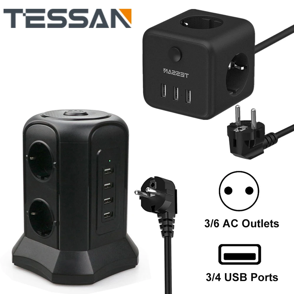 TESSAN Multi Vertical Tower Power Strip Overload Protection 6 Ways EU Socket Outlet 4 USB Ports Extension Socket EU Plug 2500W
TESSAN Multi Vertical Tower Power Strip Overload Protection 6 Ways EU Socket Outlet 4 USB Ports Extension Socket EU Plug 2500W