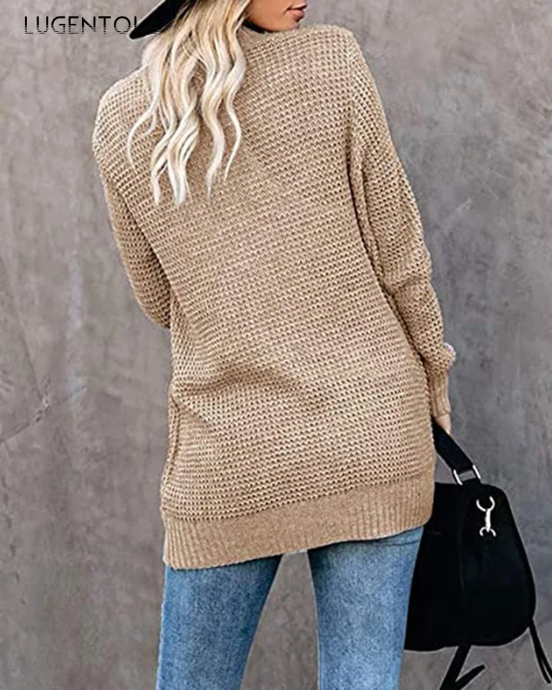 Lugentolo Autumn Women Sweater Cardigan Casual Lady Curved Placket Large Pocket Sweater New Solid Knitted Sweater
Lugentolo Autumn Women Sweater Cardigan Casual Lady Curved Placket Large Pocket Sweater New Solid Knitted Sweater
