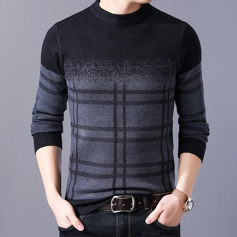 

Мужской свитер зима осень круглый вырез с длинными рукавами простой пуловер Стретч саженцы подходит для модных мужских свитеров
