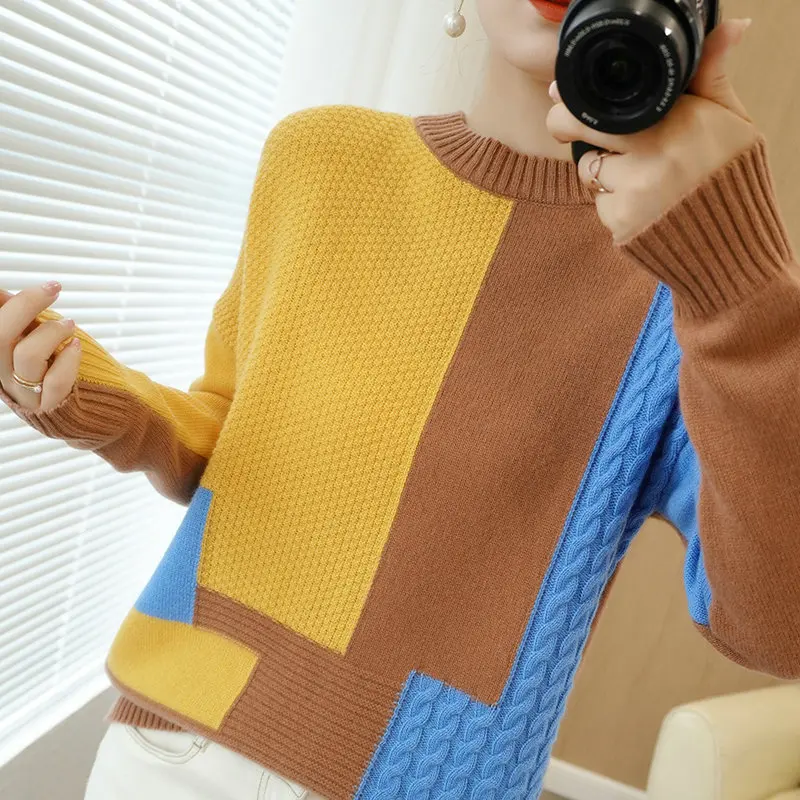 2021 Autumn Winter New Cashmere Sweater Round Neck Color Matching Top Large Size Knit Women 100%Pure Wool Base Short Pullover
2021 Autumn Winter New Cashmere Sweater Round Neck Color Matching Top Large Size Knit Women 100%Pure Wool Base Short Pullover