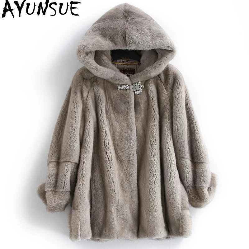 

AYUNSUE шуба из натурального меха норки, зимняя куртка, женская одежда, 2020 натуральная Роскошная куртка из цельного меха, теплое пальто с капюшо...