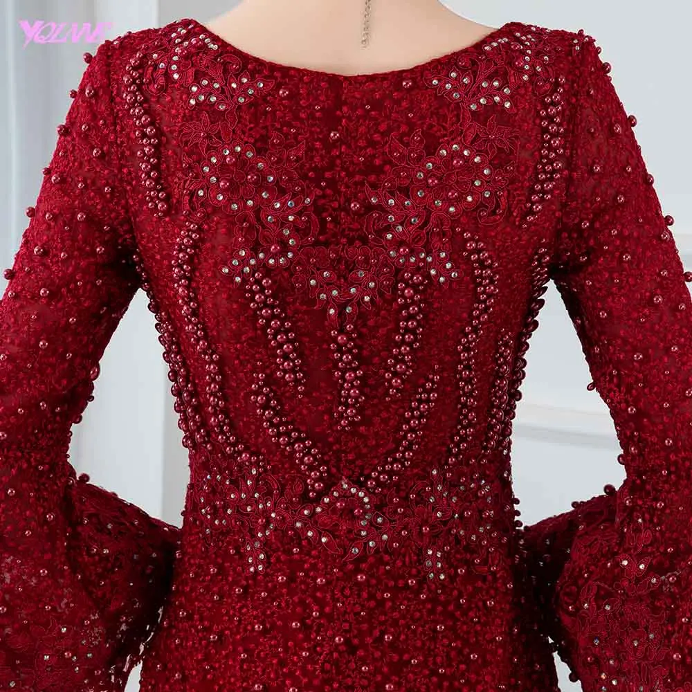 YQLNNE 2020 Wine Red Lace Evening Dresses Long Mermaid Pearls Beaded Formal Evening Gown 3/4 Sleeve
YQLNNE 2020 Wine Red Lace Evening Dresses Long Mermaid Pearls Beaded Formal Evening Gown 3/4 Sleeve
