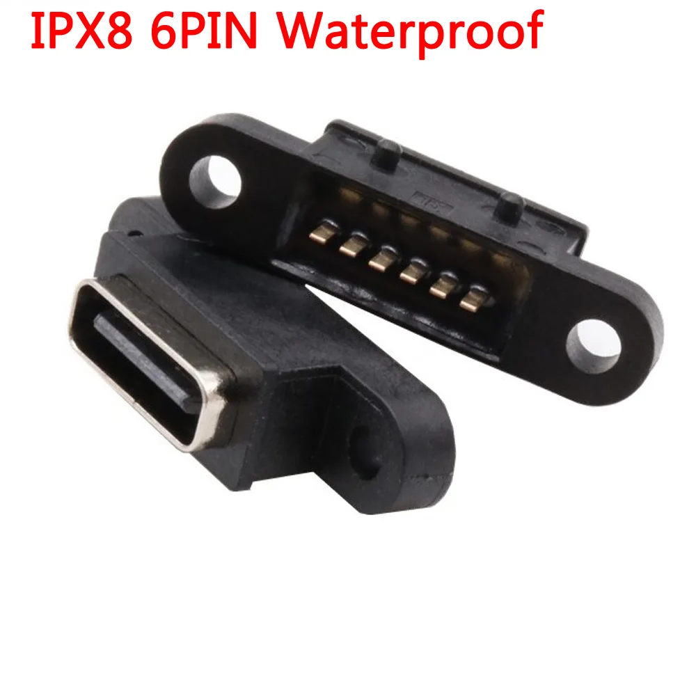 

3-6pc IPX8 TYPE C 2P/4P Waterproof Female USB C Socket Port With Screw Hole Fast Charge Charging Interface 180 degree Connector