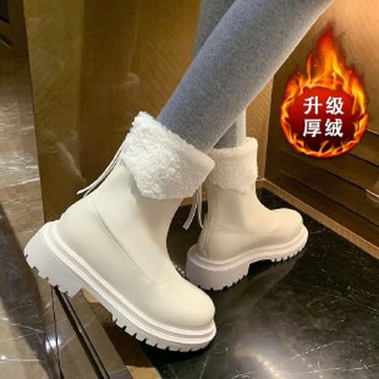Winter round toe back zipper casual fur women's short boots 2021 new thick-soled women's shoes British style White women's boots
Winter round toe back zipper casual fur women's short boots 2021 new thick-soled women's shoes British style White women's boots