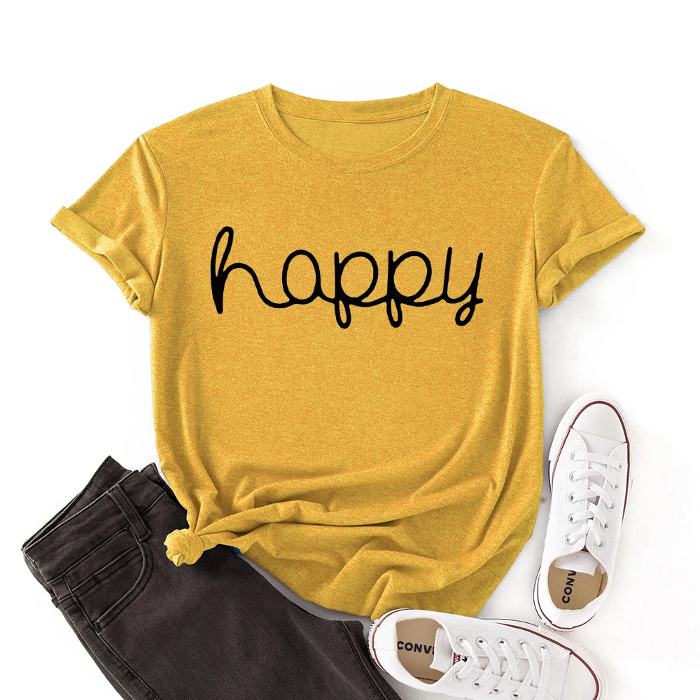 Women Crew Neck Short Sleeve Casual Summer T-shirts Happy Graphic Tee Shirts Tops Female Clothes Streetwear Shirts
Women Crew Neck Short Sleeve Casual Summer T-shirts Happy Graphic Tee Shirts Tops Female Clothes Streetwear Shirts