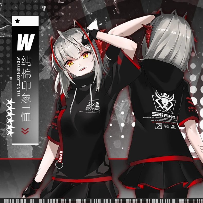 Anime Arknights W Black Student Hooded Short sleeve Tee Cosplay Costume Men Women Summer New Fashion Casual T-shirt Tops
Anime Arknights W Black Student Hooded Short sleeve Tee Cosplay Costume Men Women Summer New Fashion Casual T-shirt Tops