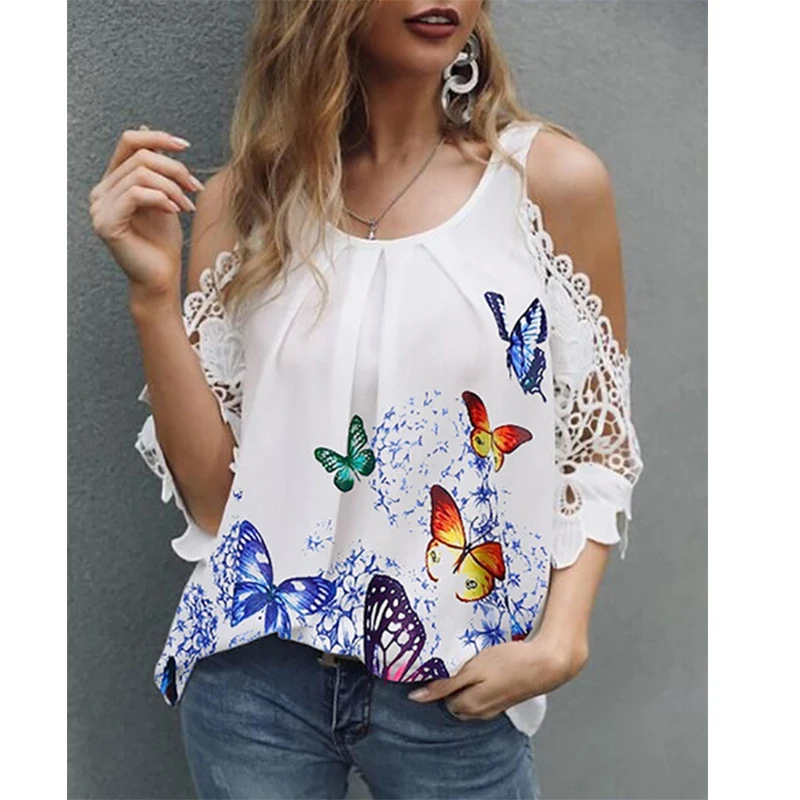 New Loose Round Neck Sleeveless Stitching Printed T-shirt Summer Butterfly Pattern Off Shoulder Elegant Lace Top
New Loose Round Neck Sleeveless Stitching Printed T-shirt Summer Butterfly Pattern Off Shoulder Elegant Lace Top