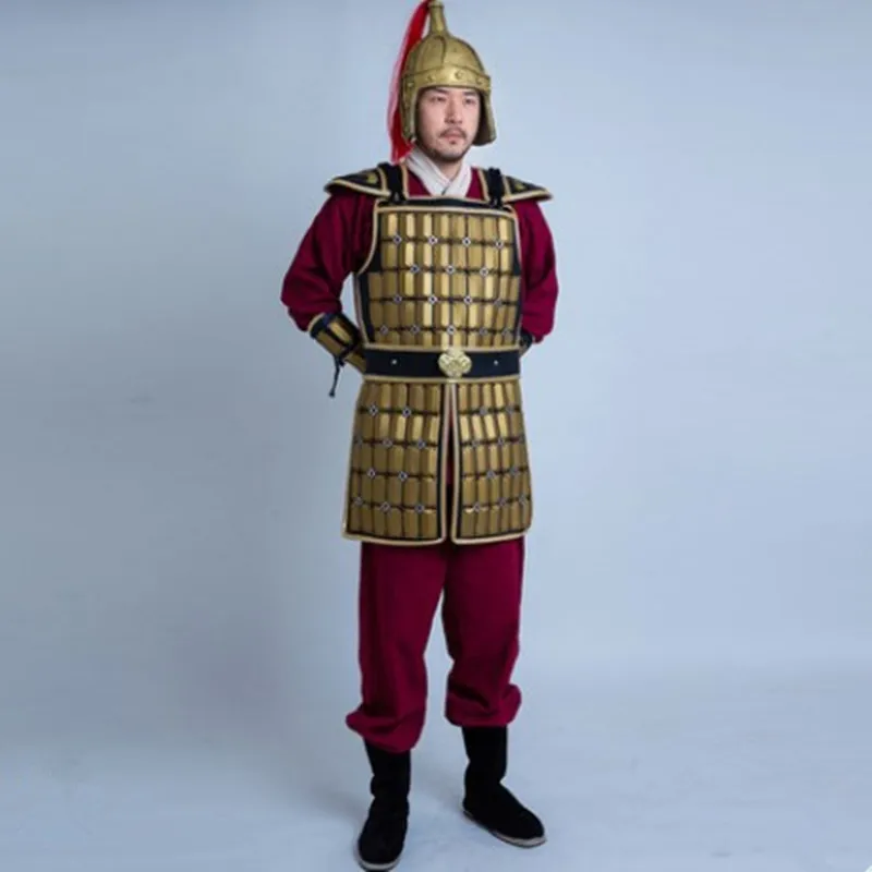 

Golden Warrior Armor Costume Suit For Men Ancient Soldier Costume Chinese Historical General Clothing Ancient Helmet