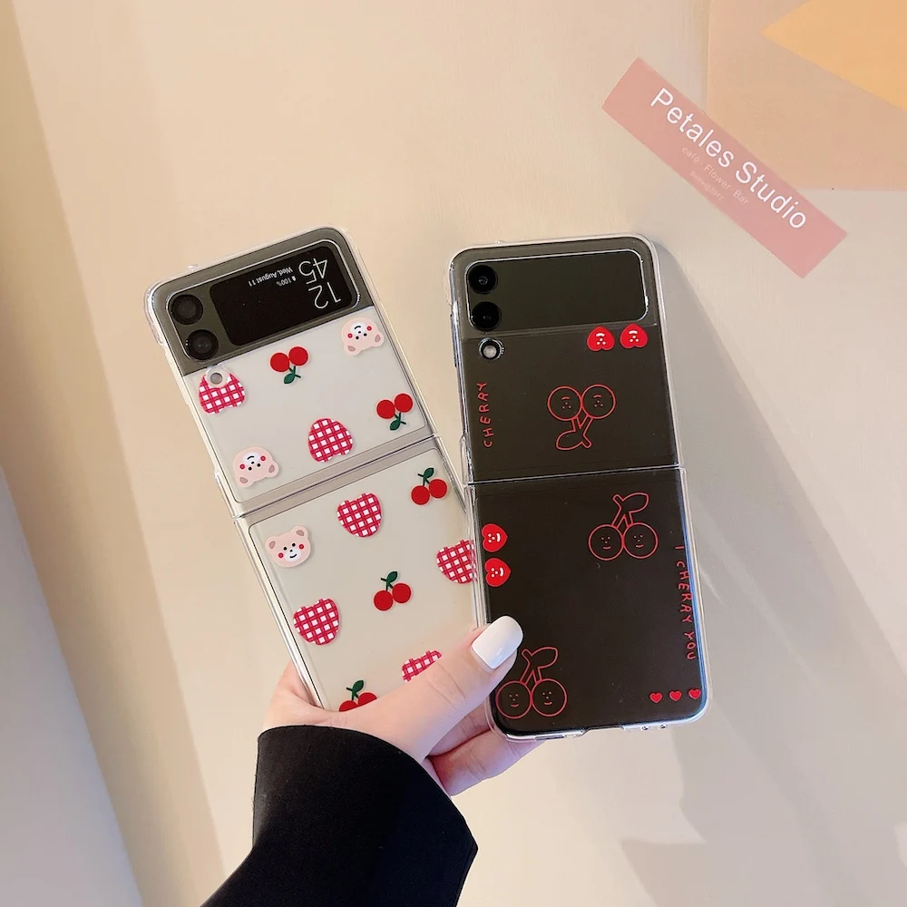 Милый мультяшный чехол для телефона Kawaii Bear Cherry Samsung Galaxy Z Flip 3 ZFlip3 милый прозрачный