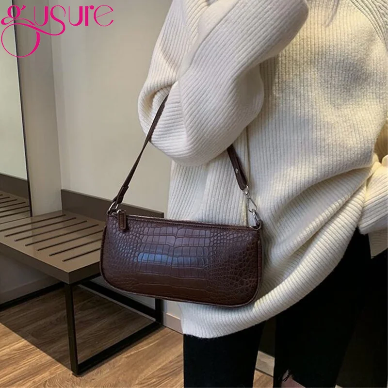 Women Baguette Handbags High Quality PU Leather Luxury Crocodile Pattern Solid Color Purse Lady Shoulder Bag ins popular
Women Baguette Handbags High Quality PU Leather Luxury Crocodile Pattern Solid Color Purse Lady Shoulder Bag ins popular
